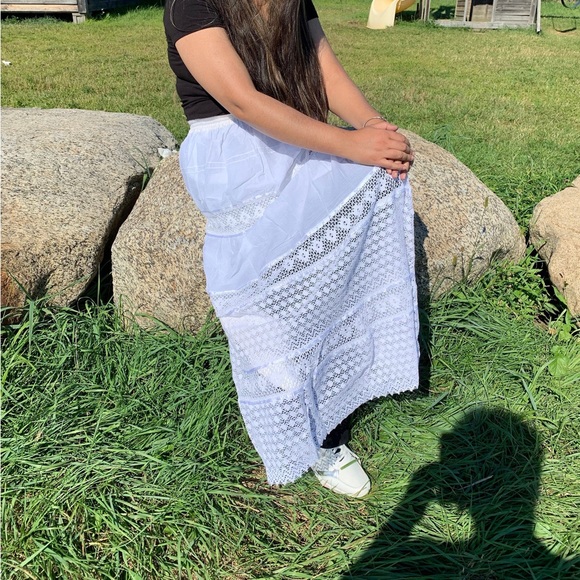 Summer Elastic Waist white Skirt Cotton Skirt Casual Loose Skirts A-line Pleated - Picture 3 of 3